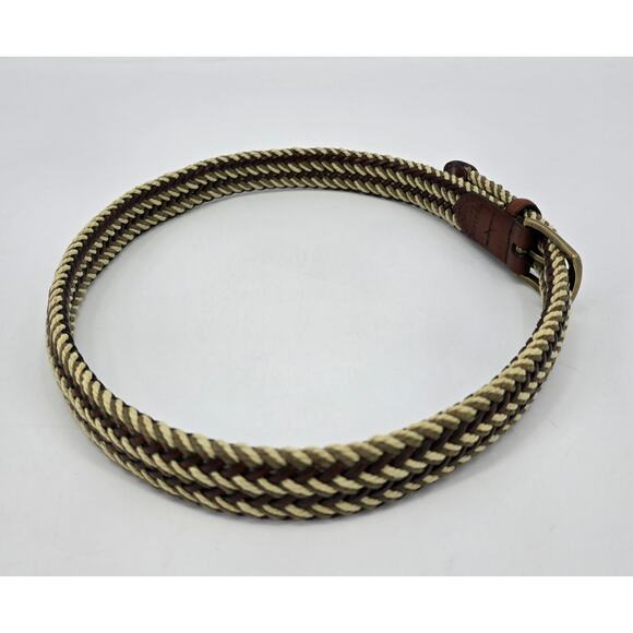 Vintage 90's Braided Woven Belt – Brass Buckle & Leather Trim – 28" - Picture 2 of 4